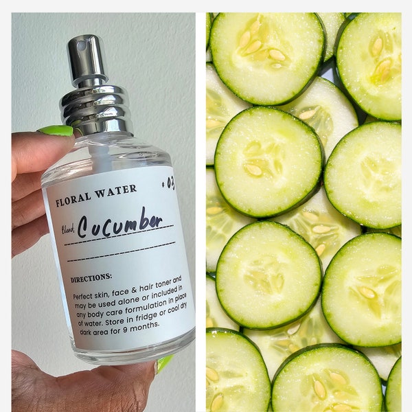Organic Cucumber Fruit Water Hydrosol  Cooling   Brightening   Toning   Soothing    HAIR FACE BODY    Body / Hair Spray   Moisturizing