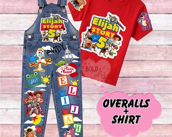 Custom Toy Story Birthday Overalls/Themed character birthday set /Custom overalls/ girl birthday set /boy birthday set/personalized birthday