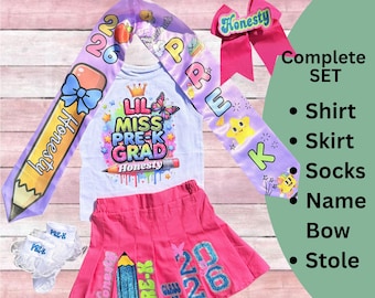 Kindergarten Graduation Skirt Set, preschool graduation Outfit, 1st grade skirt set, Grad Set,Personalized Grad Outfit, Girls Pleated Skirt