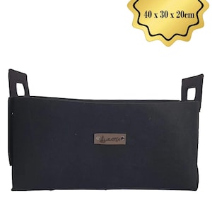 May include: A black rectangular storage basket with two handles and a small leather tag. The basket is labeled "L" and measures 40 x 30 x 20cm.