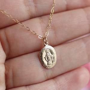 Miraculous Medal Necklace Dainty Catholic Jewelry Gift Sterling Silver Gold-Filled Virgin Mary Jewelry Catholic gift for her