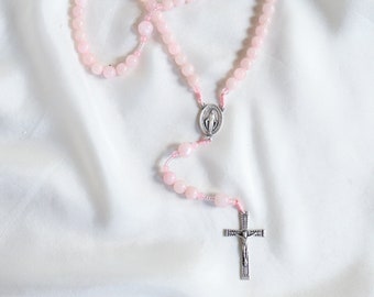 Rose Quartz Rosary Handmade Catholic Gift for Her Miraculous Medal Rosary Peace and Serenity