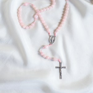 Rose Quartz Rosary Handmade Catholic Gift for Her Miraculous Medal Rosary Peace and Serenity