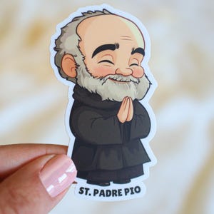 Saint Padre Pio Catholic Vinyl Sticker – Waterproof Religious Sticker for Laptop, Water Bottle, Bible – Catholic Gift Idea
