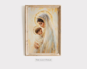 Mary and Jesus Painting Catholic Art Gift Catholic Wall Art Modern Catholic Decor Printable Art Marian Art Print Virgin Mary and Baby Jesus