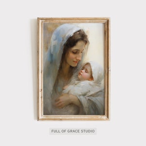 Holy Mary and Jesus Art | Catholic Home Decor | Religious Art | Christian Decoration | Divine Mother and Son Print | Catholic Gift Idea