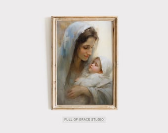 Holy Mary and Jesus Art | Catholic Home Decor | Religious Art | Christian Decoration | Divine Mother and Son Print | Catholic Gift Idea