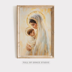Maria und Jesus Malerei Katholische Kunst Geschenk Katholische Wandkunst Moderne katholische Dekor druckbare Kunst Marian Kunstdruck Jungfrau Maria und Jesuskind