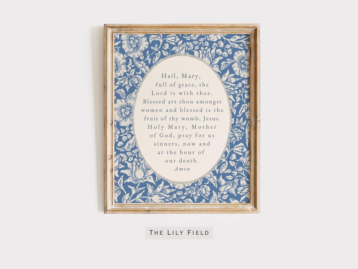 Hail Mary Prayer Printable Catholic Wall Art Digital Download Marian ...