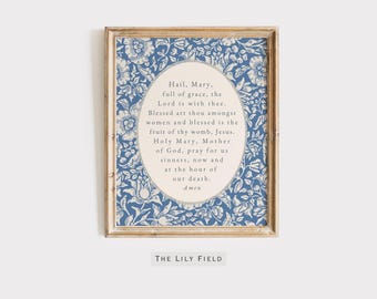 Hail Mary Prayer Printable Catholic Wall Art Digital Download Marian Devotional Print Vintage Catholic Gift