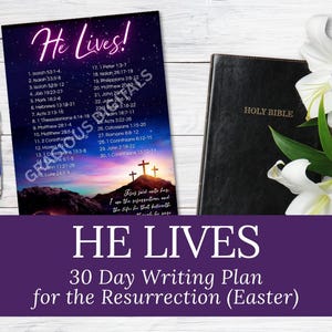 He Lives 30 dagen Pasen (dag van de opstanding) Schriftschrijfplan digitale download