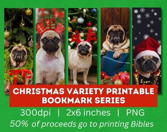 Christmas Pugs Printable Bookmark Series Download
