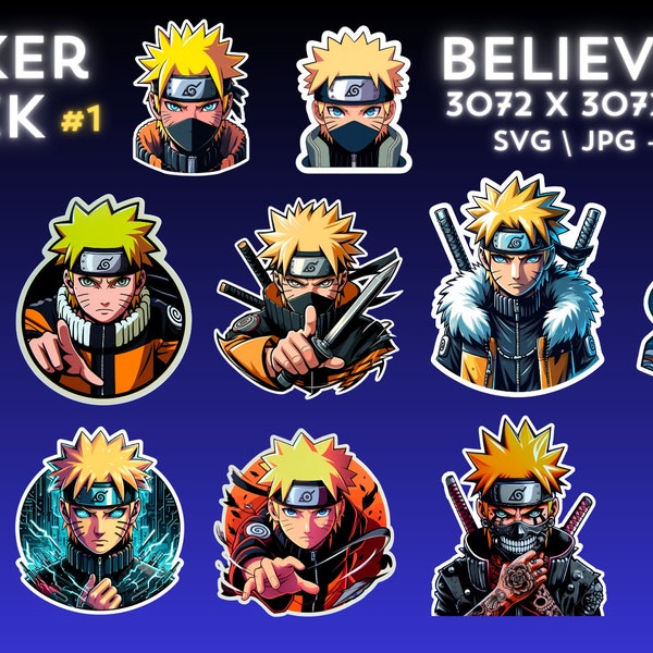 Naruto Sticker PNG Pack, Anime Sticker Set, Anime PNG, Anime SVG, Sticker Design, Anime Clipart Bundle, Anime svg Pack, Anime Characters png