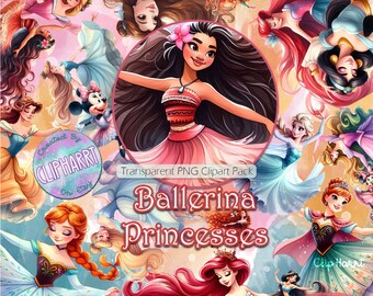 Ballerina Princesses Clipart Set, Transparent PNG images, Commercial Use, Dancer Graphics