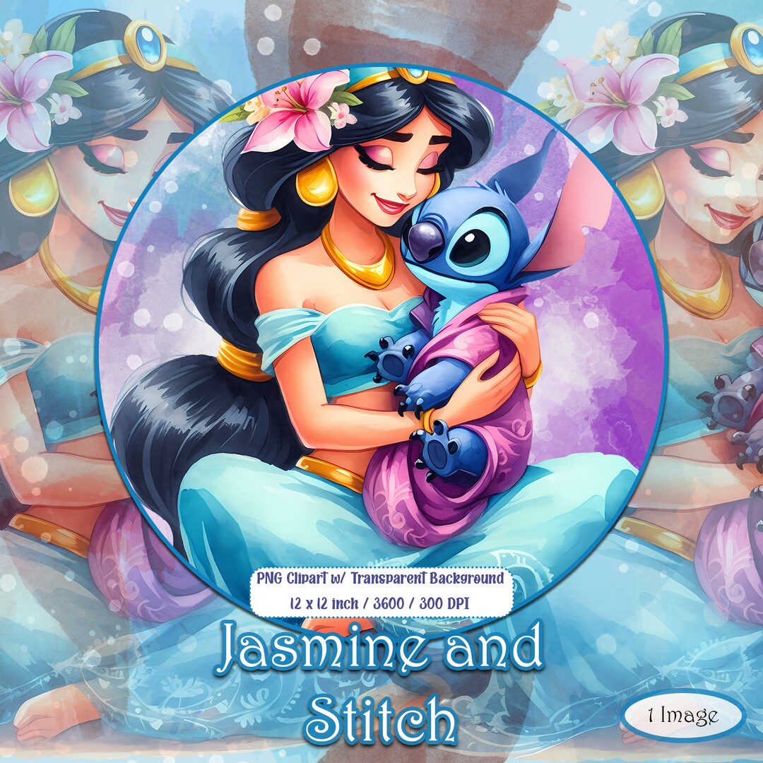 Jasmine and Stitch Clipart Image With Transparent Background, Cute