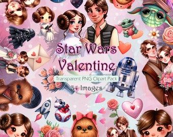 Space Valentine's Clipart Set, Transparent PNG images, Commercial Use, Cartoon Graphics