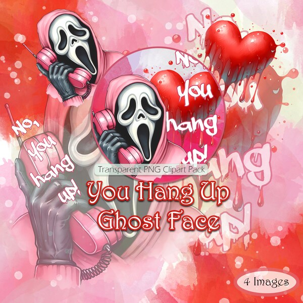 Ghostface phone Clipart Image with Transparent Background, Valentine's Day Graphics, No You Hang Up images, Pink Ghost Face clipart