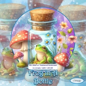 Frog in a Bottle Clipart Image with Transparent Background, Cute Frog Graphics