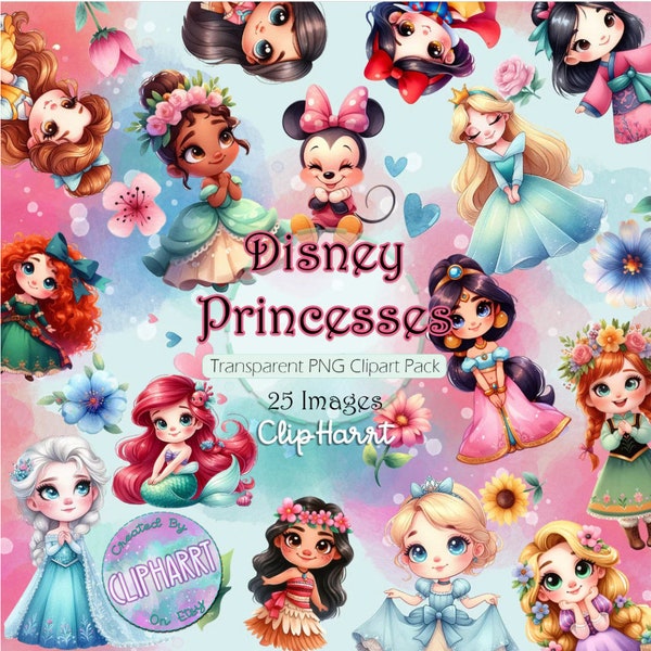 Ensemble de cliparts princesses, images PNG d'arrière-plan transparentes à usage commercial, graphiques de dessin animé