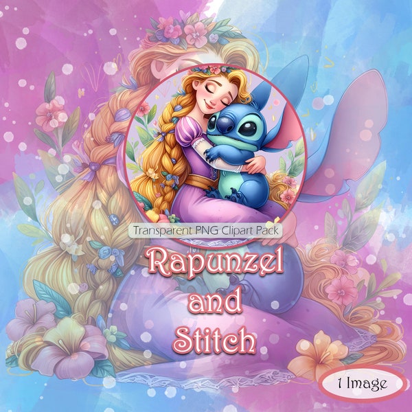 Rapunzel and Stitch Clipart Image with Transparent Background, Tangled Graphics