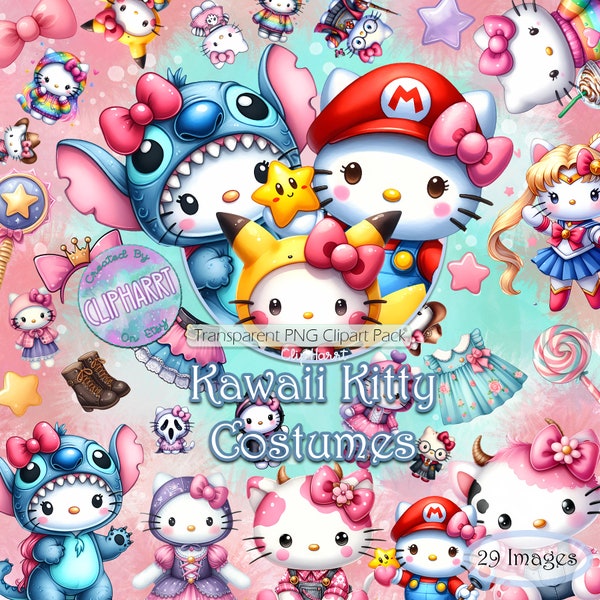 Images Clipart Costumes de chaton mignon kawaii, images PNG transparentes, usage commercial, bonjour Halloween et graphismes amusants