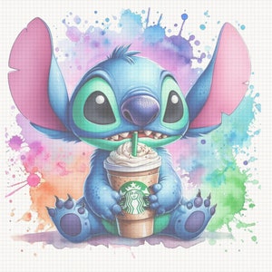 Stitch Coffee Clipart Image With Watercolor Splash Background ...