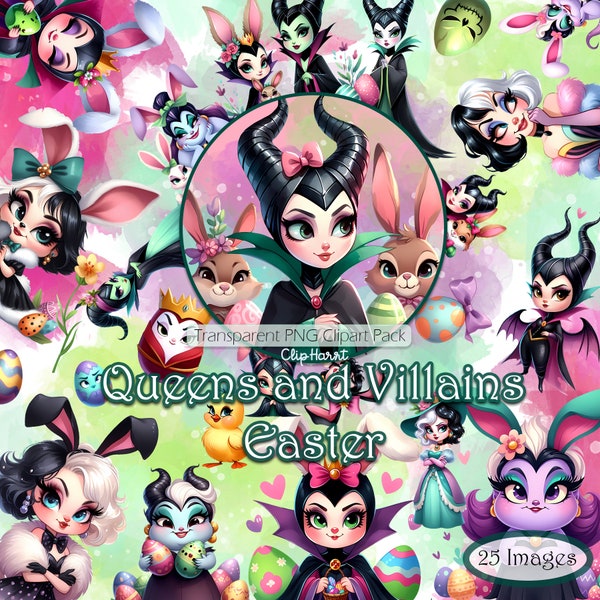 Queens and Villains Easter Clipart Set, Transparent Background PNG images, Enchanting Movie Graphics