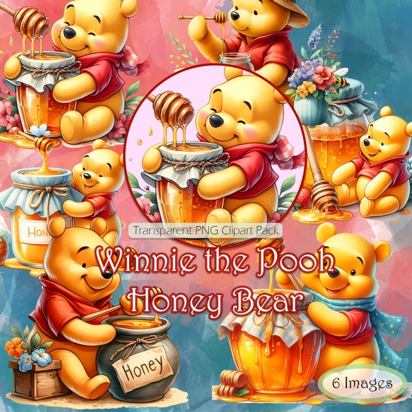 Honey Bear Clipart Set, Transparent Background PNG images, Commercial Use, Winnie Graphics, Clipart Digital Download Files