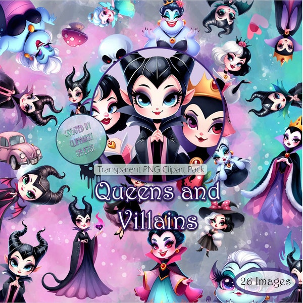 Queens and Villains Clipart Set, Transparent Background PNG images, Enchanting Movie Graphics