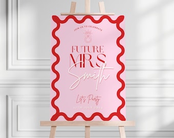 Hens Party Welcome Sign Template Wavy Border Pink Red Bachelorette Weekend Welcome Sign Bridal Shower Wedding Digital Customise In Canva