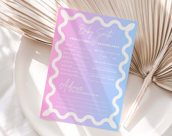 Baby Predictions Wavy Border Baby Shower Pink Blue Template Squiggly Border Baby Curve Boy or Girl Invite Wave Invitation Customise Canva