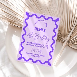 Wavy Border Purple Birthday Party Invitation Template Squiggly Border Invite Curve Birthday Invite Wave Invitation Customise In Canva