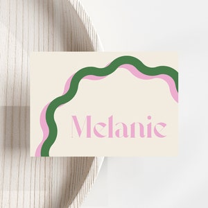 Wavy Border Pink Green Name Card Template Squiggly Border Seating Card Invite Curve Birthday Name Tag Wave Invitation Customise In Canva
