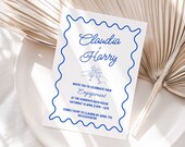 Wavy Border Engagement Party Invitation Template Blue White Squiggly Border Invite Curve Engagement Invite Wave Invitation Customise Canva