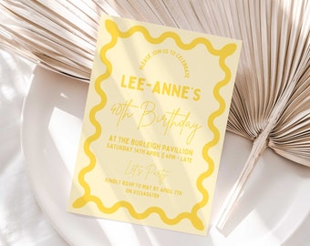 Wavy Border Yellow Birthday Party Invitation Template Squiggly Border Invite Curve Birthday Invite Wave Invitation Customise In Canva