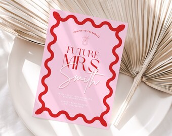 Pink Wavy Bachelorette Invitation Template, Customizable in Canva (Digital Download)