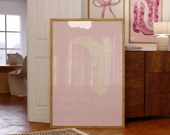 Decorazione murale Cowgirl costiera, arte minimalista Cowgirl, stivali da cowboy preppy, stampa western retrò, decorazione da cowgirl rosa, decorazione murale Howdy, download digitale