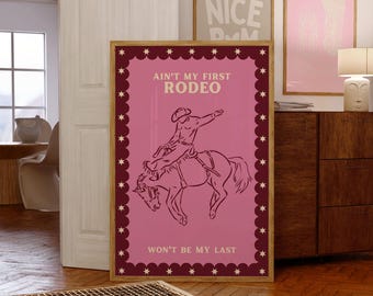 Cowboy Print Trendy Rodeo Wall Art Poster Kitchen Art Print Red Pink Minimalist Wall Art Wall Art Cowgirl Print Horse Poster Dining Room Art