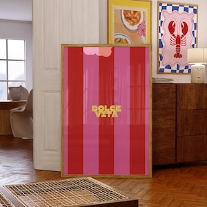 Impression Dolce Vita, art mural tendance, impression minimaliste de l'été européen, rouge rose, affiche de la douceur de vivre, rayures, art mural, cuisine, impression d'art coloré