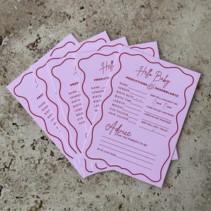 Baby Predictions Wavy Border Baby Shower Pink Squiggly Border Baby Curve Baby Girl Game Wave Invitation Girl Baby Shower Game Pink Baby