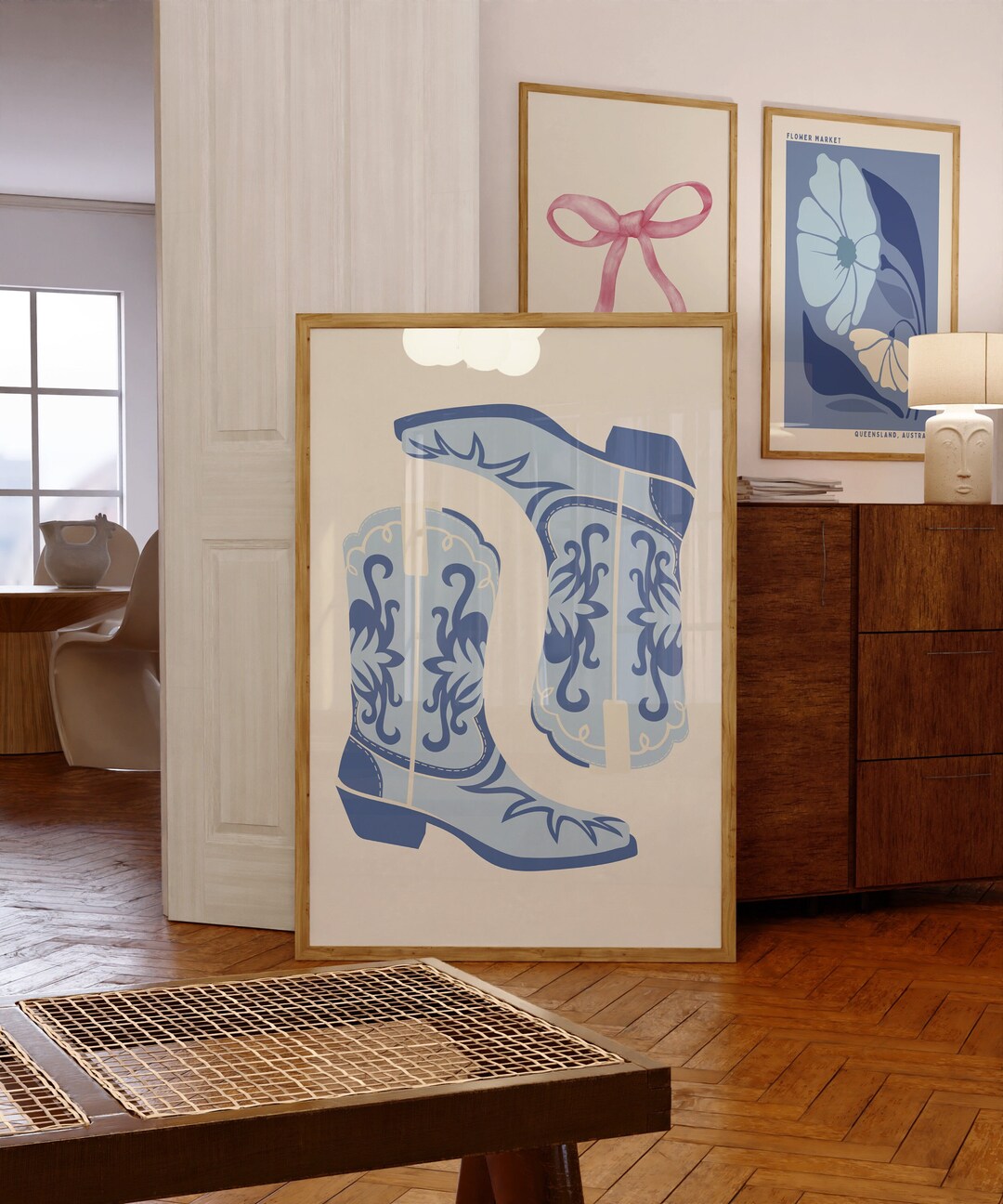 Coastal Cowgirl Wall Art Minimalist Cowgirl Art Cowboy Boots Retro ...