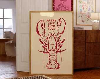 Stampa artistica da parete con aragosta, Filthy Rich With Love (download digitale)