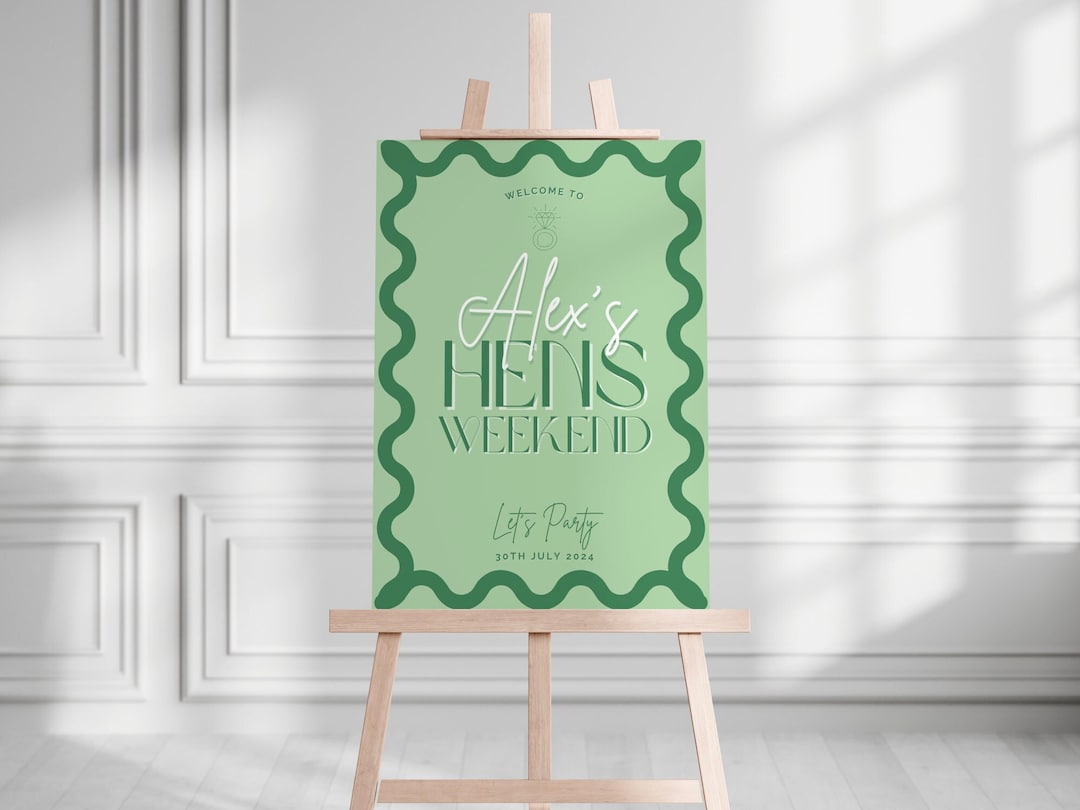 Hens Party Welcome Sign Template Wavy Border Sage Green Bachelorette ...