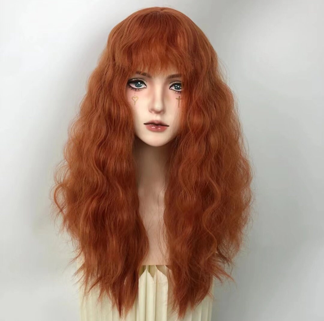 Long Curly Synthetic Wig Women's Orange Cosplay Wig Etsy