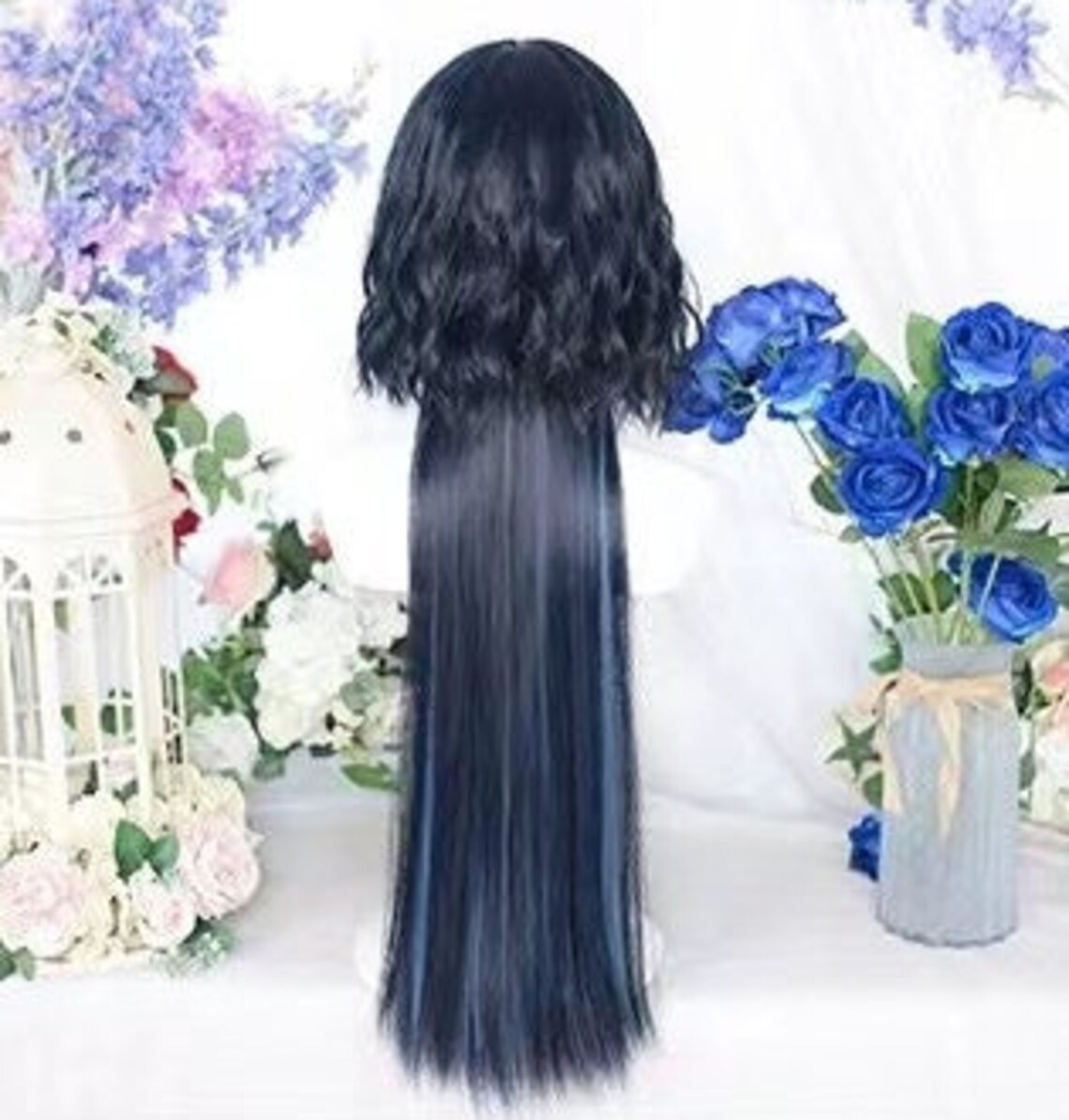 Blue Cute Jellyfish Wig, Dress up Wig, Goth Black Wig Halloween, Long