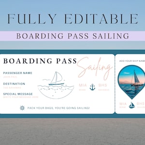 Billet carte d'embarquement pour la voile modifiable | Billet voyage surprise | Vacances à la voile | Chèque-cadeau de bateau de vacances surprise