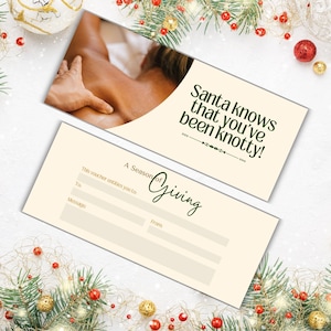 Certificado de regalo de masaje editable / Tarjeta de regalo imprimible de masaje / Vale de regalo de masaje de spa / Descarga instantánea / Regalo de masaje de Navidad