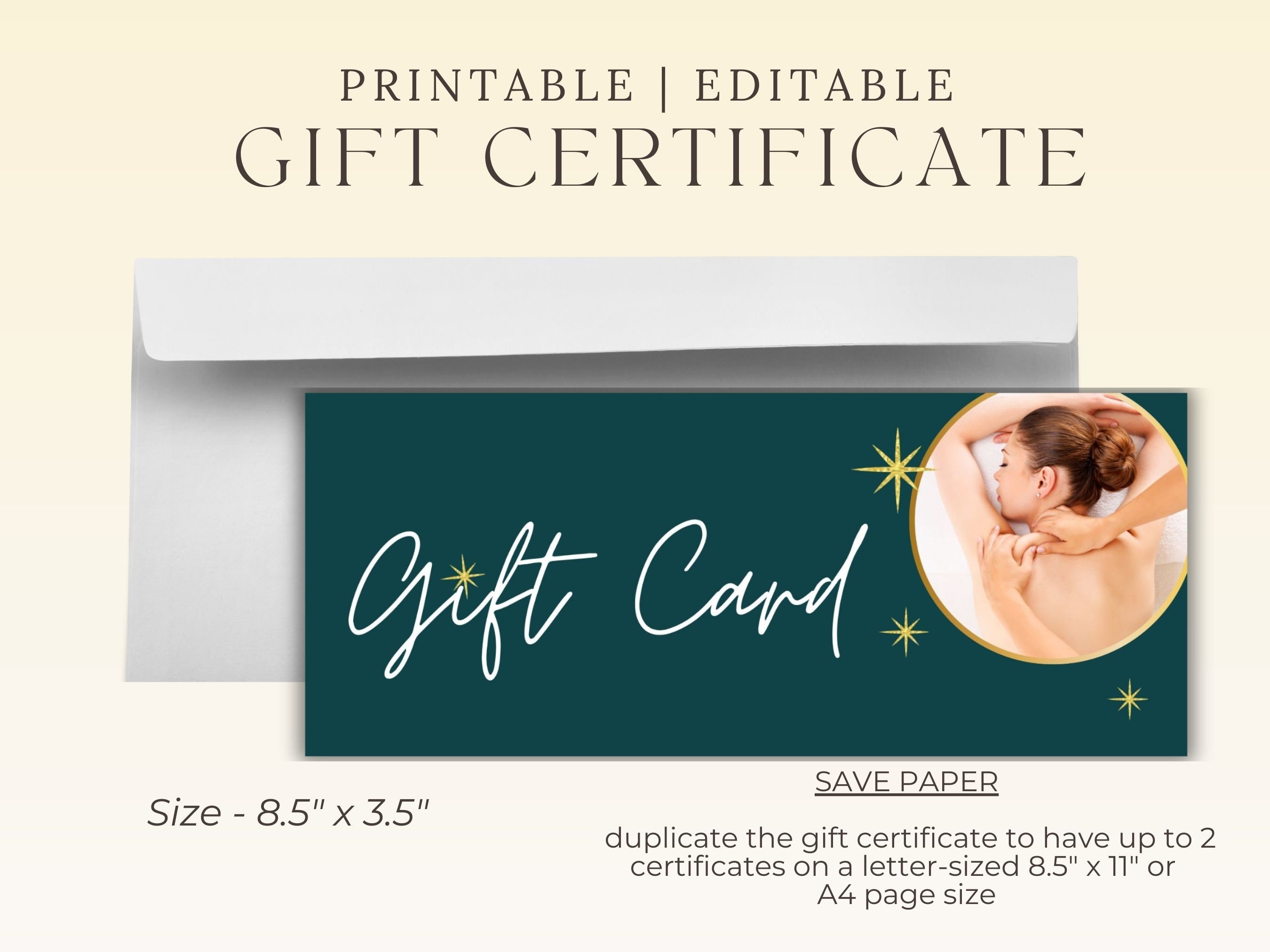 Editable Massage Gift Certificate | Massage Printable Gift Card | Spa ...