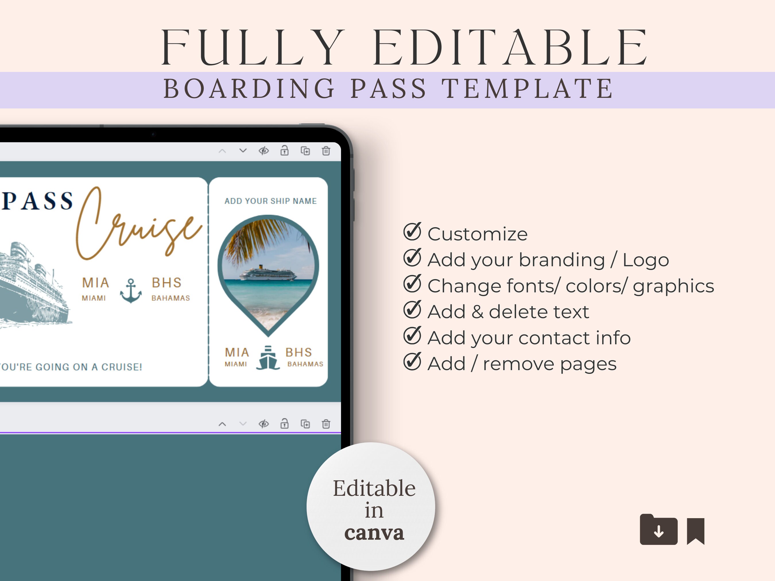 Cruise Boarding Pass Editable Template Cruise Vacation Editable Ticket ...