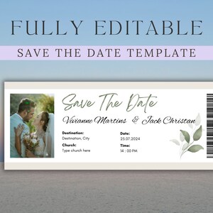 Instapkaart: Save The Date-uitnodiging | Bewerkbare instapkaartsjabloon | Bestemming bruiloft bladthema | Aangepaste instapkaartcanva-sjabloon
